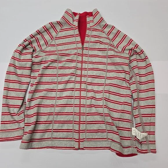 NWT TOMMY BAHAMA Reversible Striped Red and Gray Full Zip Up Jacket Women's XL - Picture 3 of 7